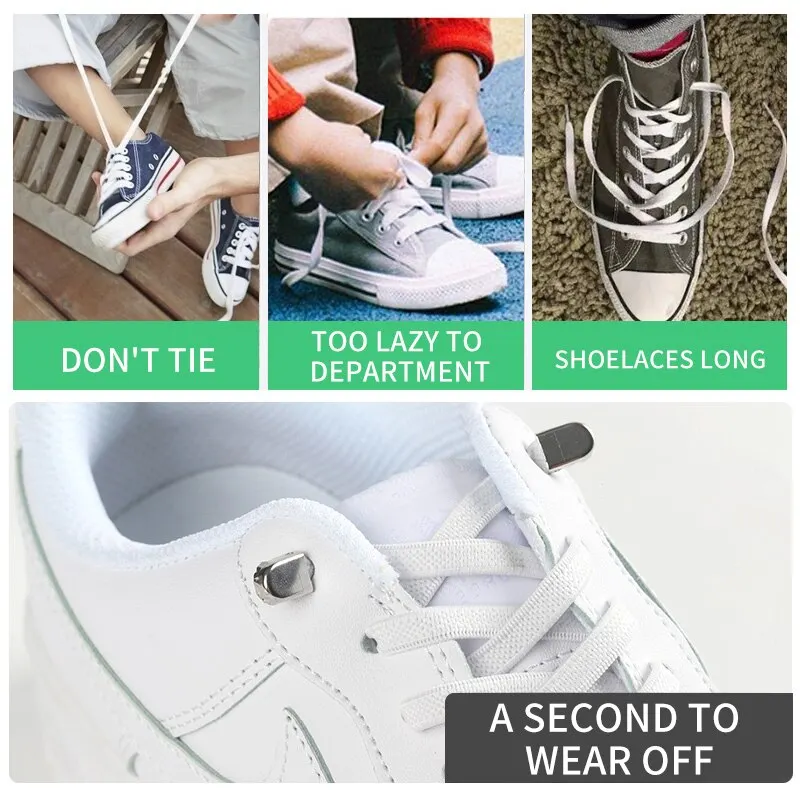 Elastic No-Tie Shoelaces with Metal Lock for Kids and Adults (2-Pack)