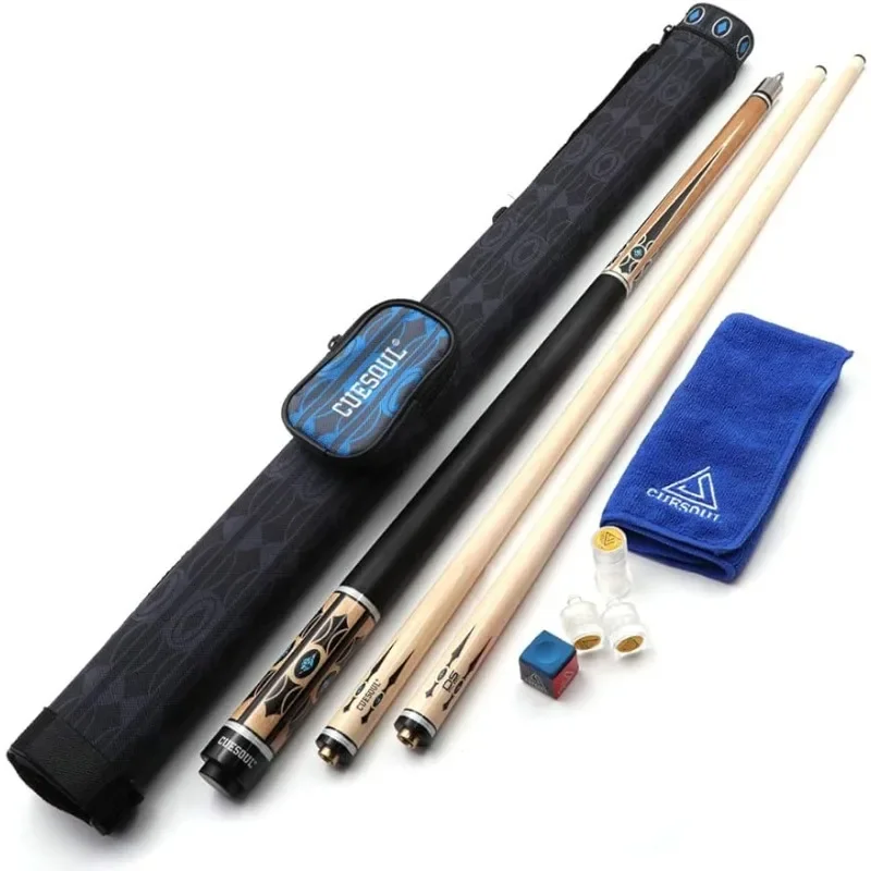 

58" 19oz DS Maple Pool Cue Stick Set with 2 Shaft,13mm Tip with Hard Cue Case 1x1 pool cue stick and case