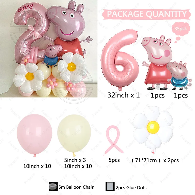 thumbnail image 1 of Juego de 35 globos con forma de margarita de dibujos animados para niñas, suministros de decoración para fiestas de cumpleaños de 1 a 9 años, juguetes para baby shower, regalo global para niños, 1 of 5