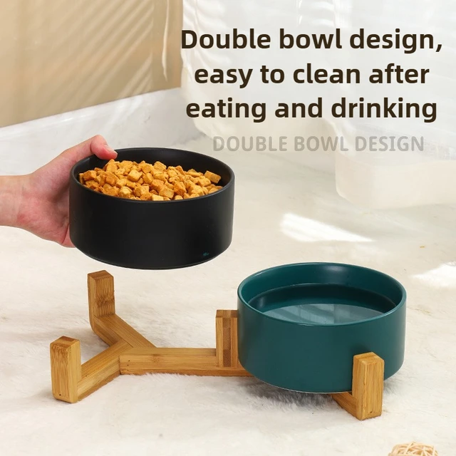 Ceramic Pet Bowl Dish With Wood Stand No Spill Pet Ceramic Double Bowl For Dog Cat Food Water Feeder Cats Small Dogs Pet bowl 6