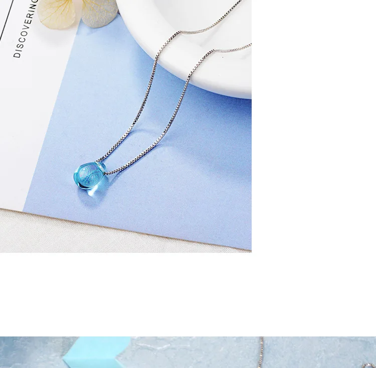 925 Sterling Silber blau Glück Kristall Anhänger Halsketten für Frauen Vintage Luxus Schmuck Accessoires Schmuck Trend – Detail 3