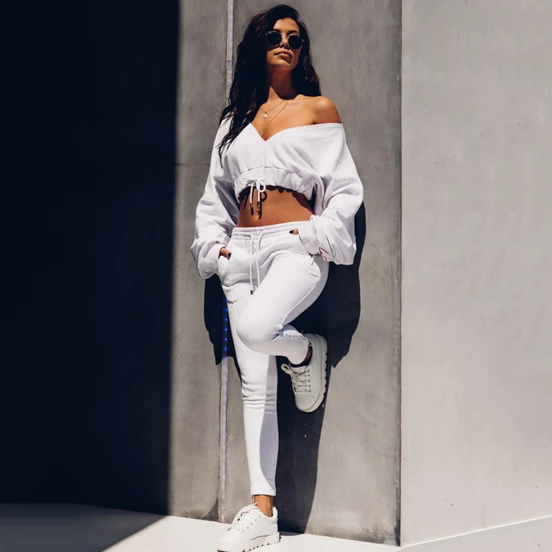 

Uoozee 2023 New Tops For Women Casual Simple Solid Color Sportswear Gym V-neck Letter Embroidered Hoodies&sweatshirts