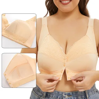 A-G Cup Women Plus Size Bra Front Closure Push Up Wire Free Brassiere Sexy Wireless Lace Breathable Bralette Underwear Lingerie 1