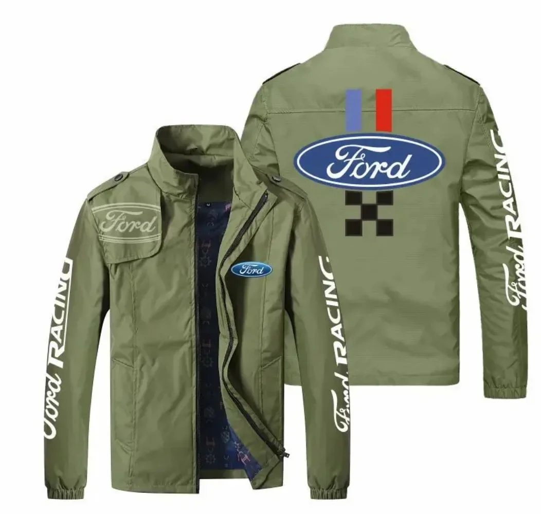Spring and Autumn Thin Men's Handsome Ford Car Logo Jacket Motorcycle Sports Casual Fashion Stand Collar Cardigan Zipper Jacket 4