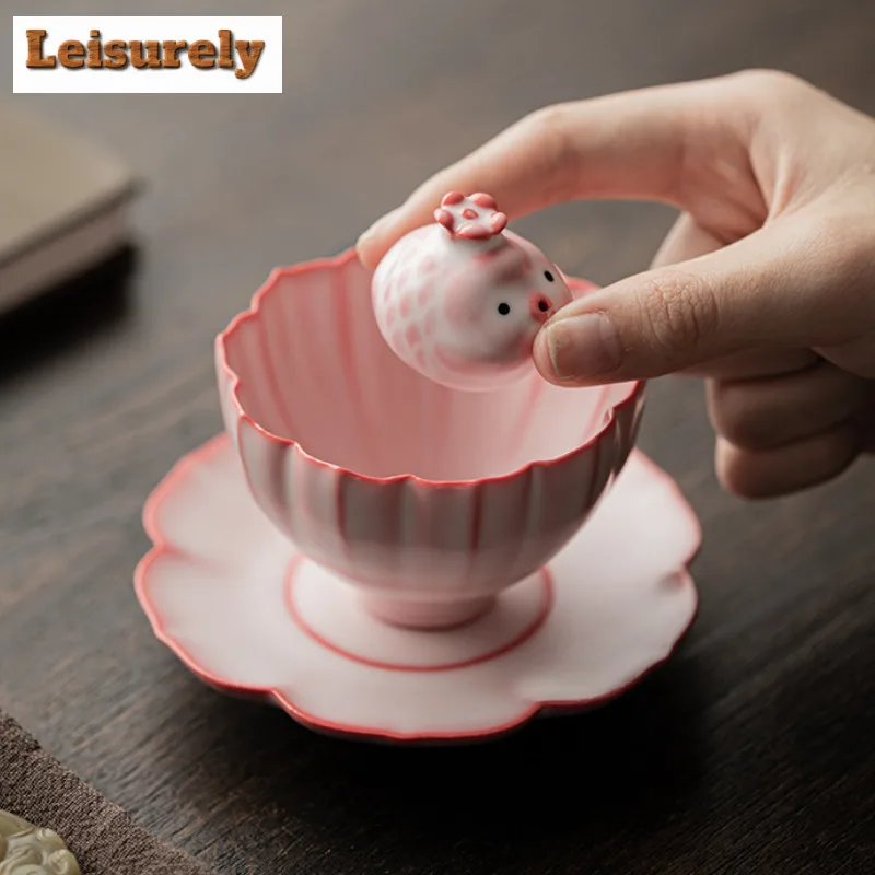 Pig Oil Jelly Powder Ru Kiln Petal Teacup Ancient Tea Bowl Cup For Tea Tea-tasting Fragrance Cup Jianzhan Master Cups Saucer