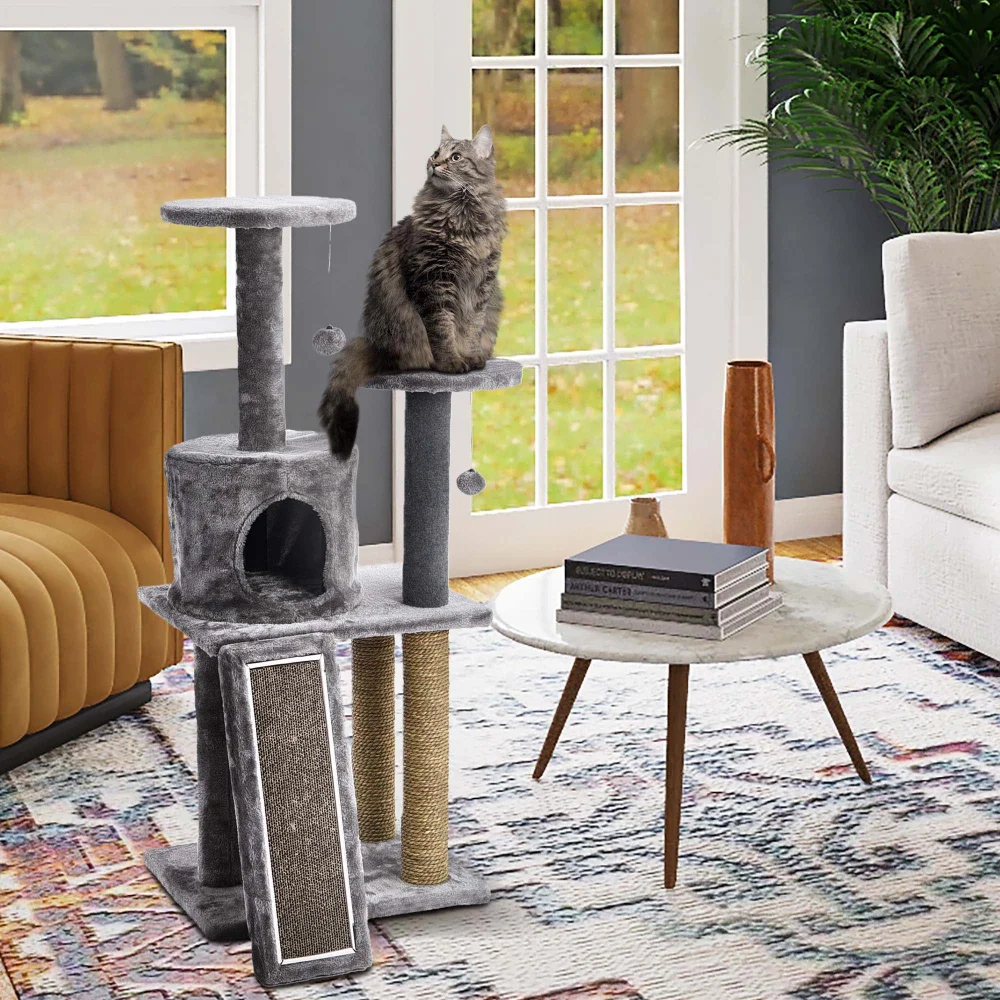 

Cat Craft 45-in Cat Condo and Scratching Post Cat Tree Tower, Light Gray