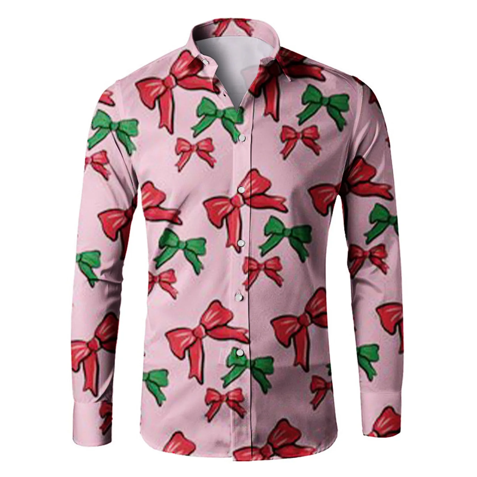 

Autumn And Winter Men's Fashion Christmas Digital Print Long Sleeve Personality Lapel Casual Shirt Vintage slim fit Flower