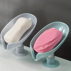 Soap Holder Drain Water Soap Dish Leaf Shape Soap Box Shower Soap Drainer Suction Cup Soap Container Modern Bathroom Accessories