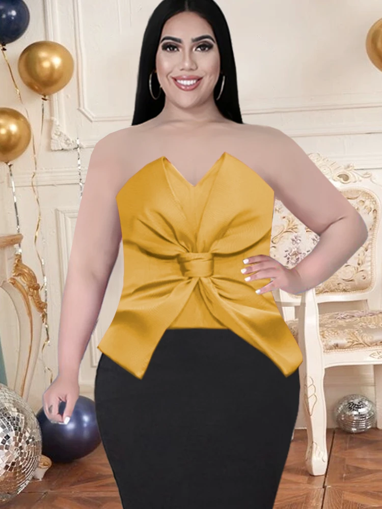 Yellow Top Plus Size Tube Tops Strapless Short Blouse Evening Club