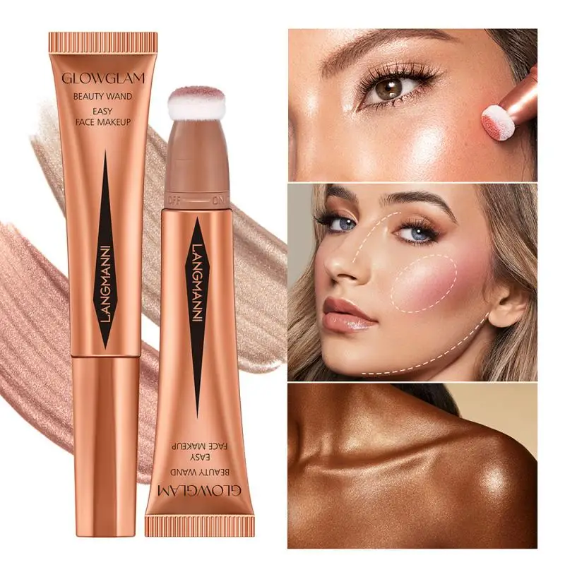 Langmanni Liquid Highlight Contour Con Applicatore A Cuscino Fard Liquido Cremoso Idratante Naturale Per Guance Bronzer Blusher