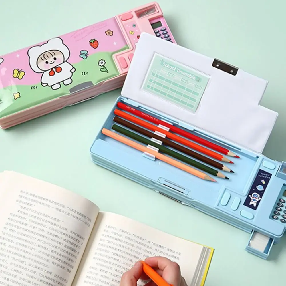 Plastic Pencil Case Fun Mechanism Design Double Sided Use Pencil Box Large Capacity Multi-Functional Pen Bag Back To School