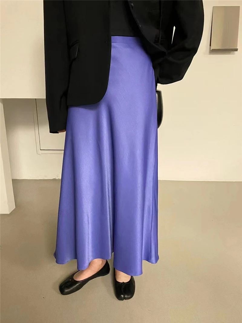 

Silk Satin Skirts Women Vintage High Waist Fishtail Skirts Women Autumn Elegant Silky Midi Long Skirt Solid Office Lady O033