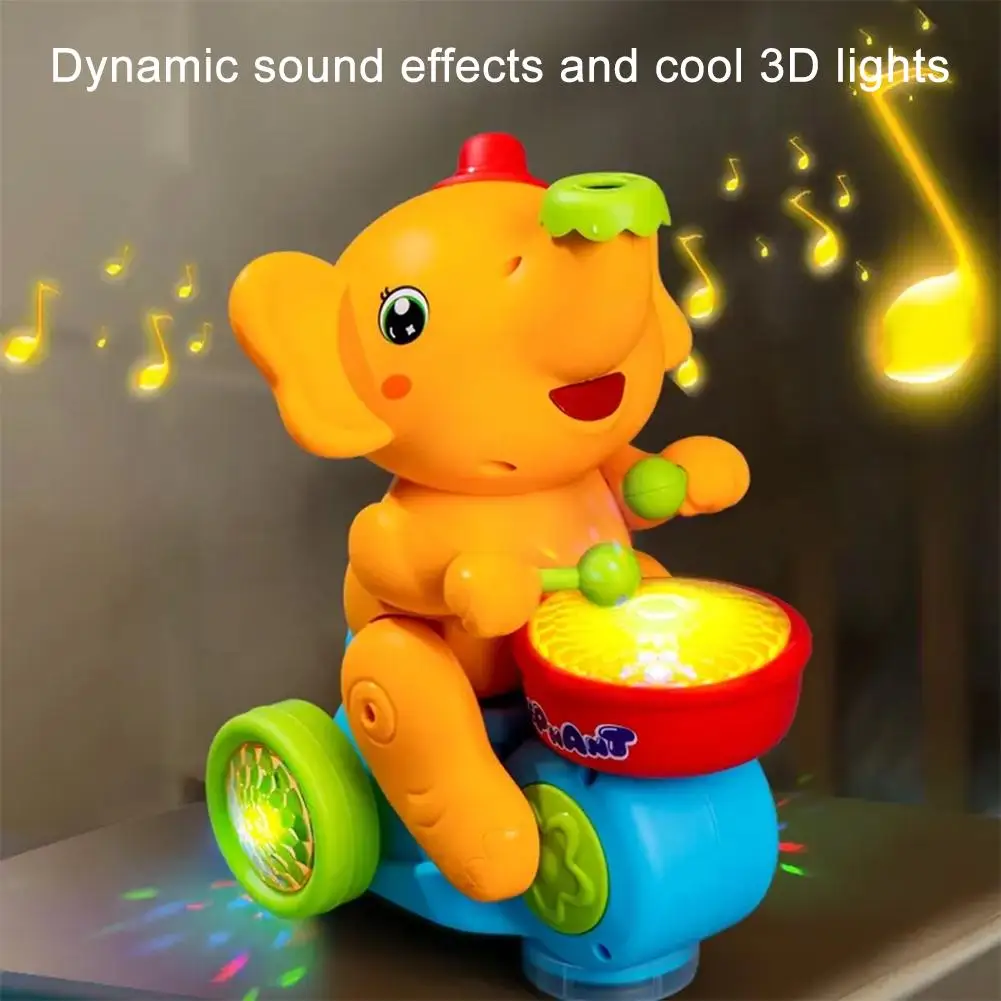 Drumming Elephant Toy, Music Light Drumming Toy Car Cute Small Elephant Toys Car Parent Child Interactive Toy Games 3