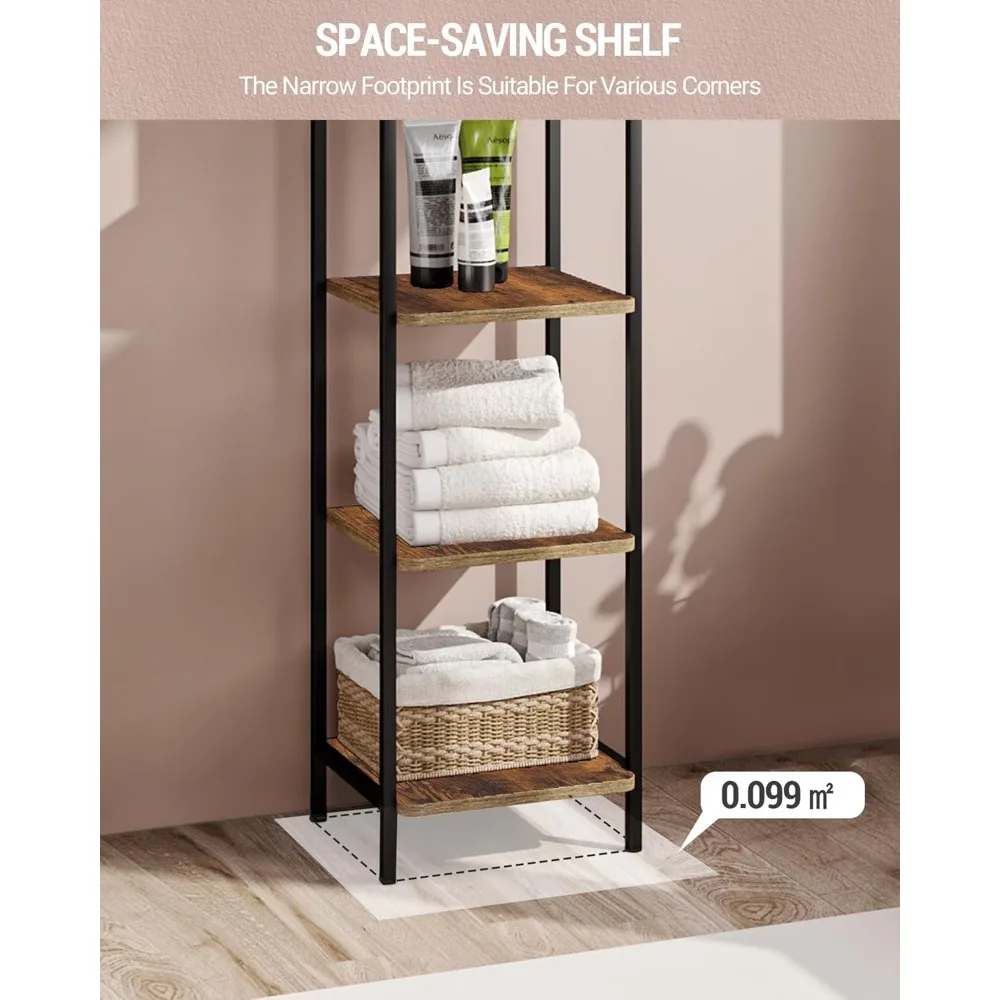 Narrow Book Shelf, Industrial Corner Shelf Storage Organizer, Slim Shelving Unit for Home Office, Living Room5-Tier, Bookcases 6