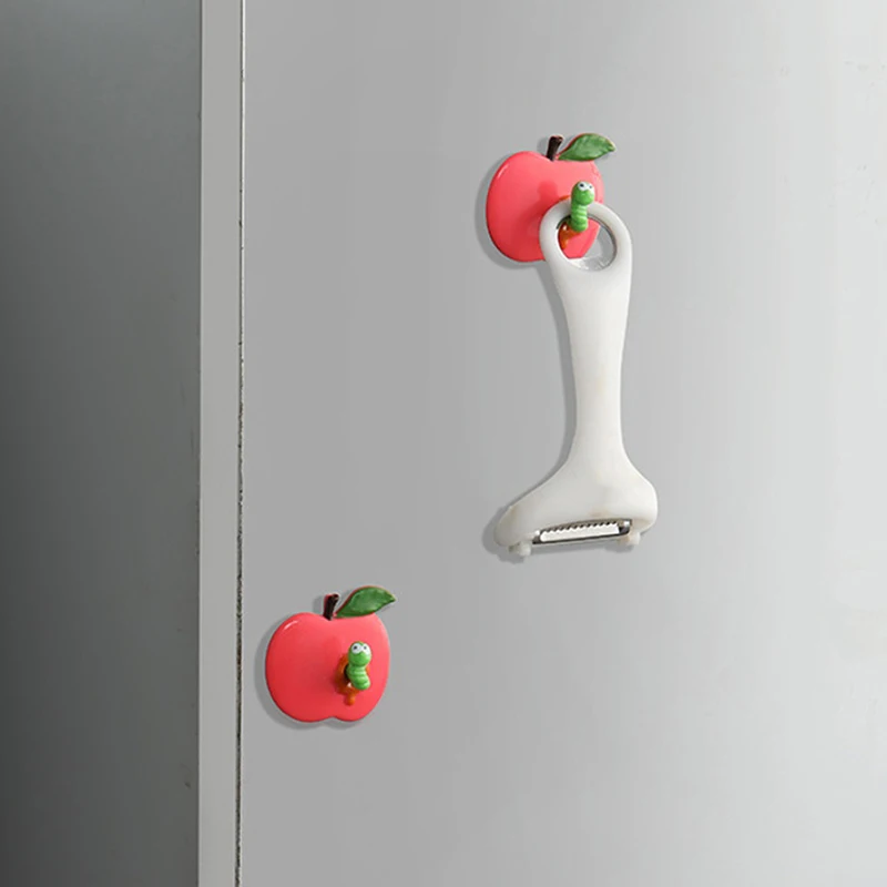 4pcs Cute Hooks, Punch-free Apple And Caterpillar Shape, Traceless Hooks, Strong Three-dimensional Cute Cartoon Bathroom Storage