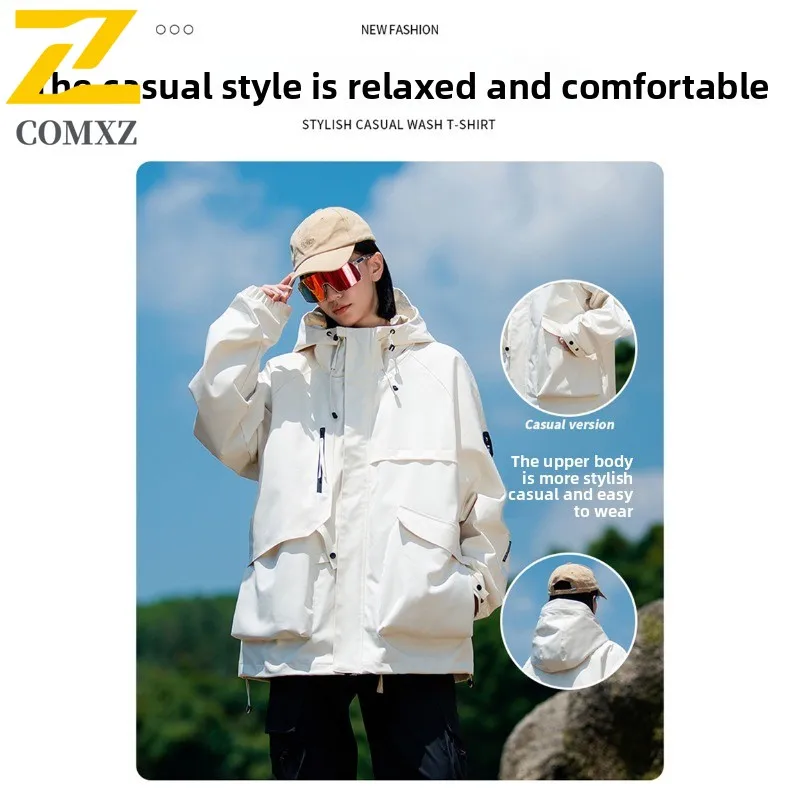 Men's Korean Style Hooded Workwear Jacket Windproof Waterproof Mountain Outdoor Parka with Multi-Pockets Many Color Options 2025