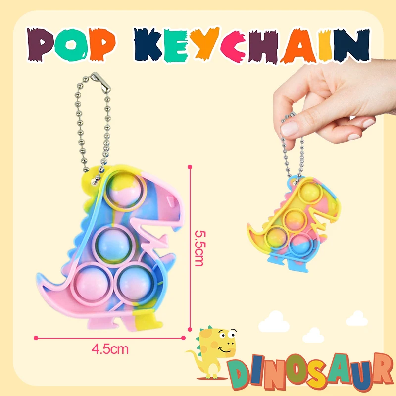 10/20pcs Mini Dinosaur Pop Keychain Sensory Fidget Toys Kids Dinosaur Party Favors Birthday Gift Goodie Bag Pinata Fillers Prize
