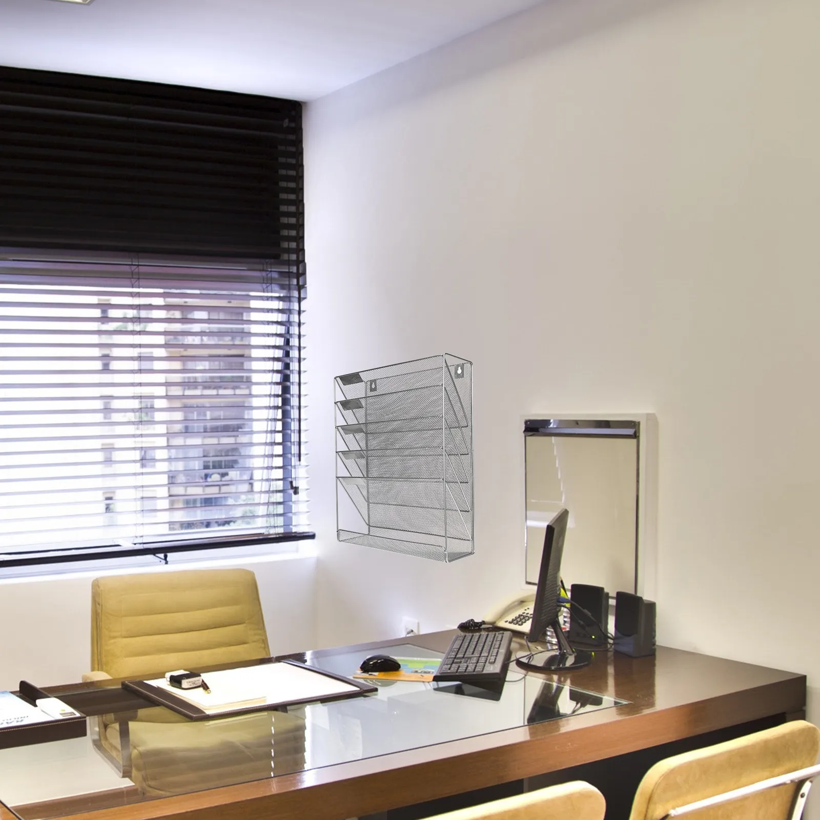 견고한 다층형 벽걸이 파일 정리함, 문서, 파일, 책, 신문, 사무실, 가정, 기숙사용 고급 금속 소재, 벽걸이형