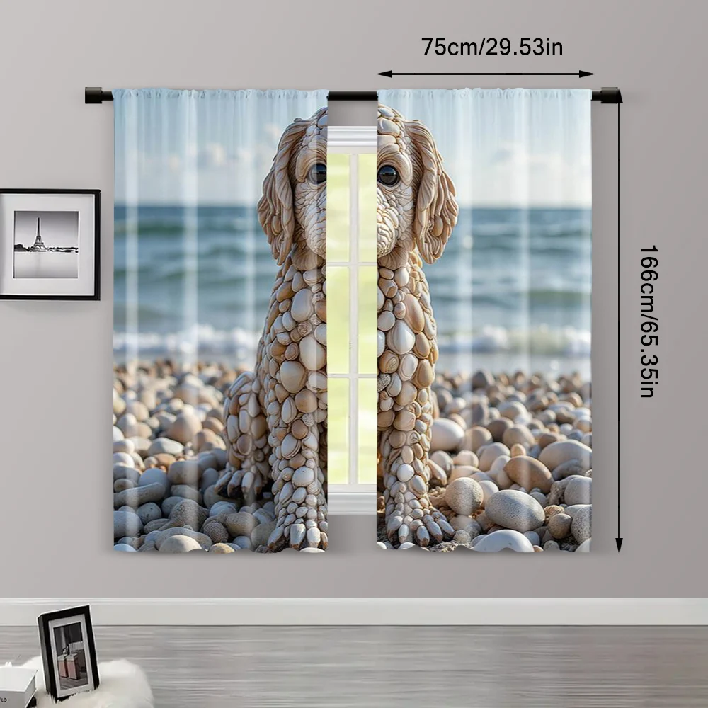 2pcs, Print Curtains cute dog Polyester (without rod) Versatile All Perfect for Home Decor and Privacy 3