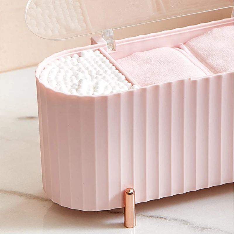 Cosmetic Storage Box With Lid Dustproof Desktop Makeup Remover Cotton Powder Puff Storage Organizer Bathroom Box makeup organizer,makeup storage box,cosmetic storage box,storage box