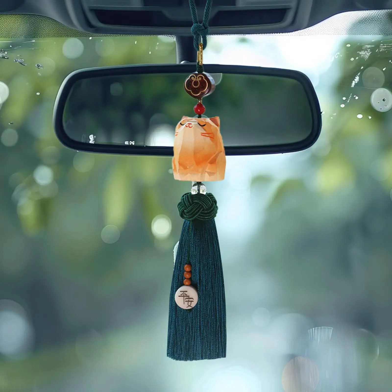 Auto Rearview Mirror Pendant Cute Orange Cat for Office Window Party