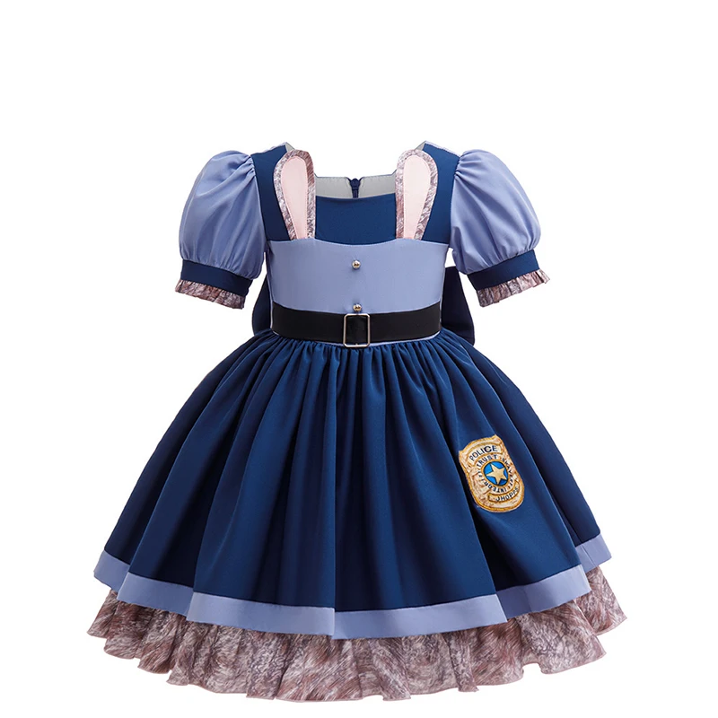 Girls Judy Bunny Police Officer Dress Disney Zootopia 2 Bunny Costume for Kids Cosplay Dress With Accessories Fancy Outfits