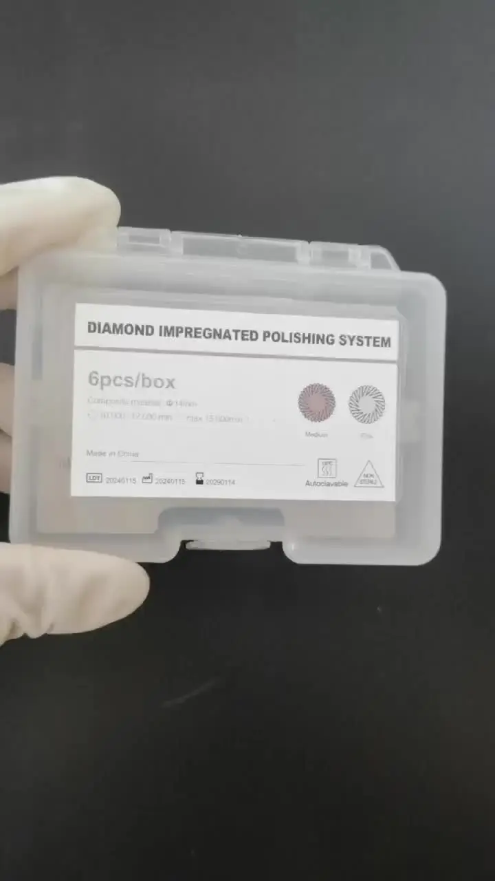 6 Stuks Tandheelkundige Rubber Polijstmachine Composiet Hars Diamant Geïmpregneerd 2-Stap Polijstsysteem RA Disc 14mm Wiel Kit Spiraal Flex Borstel