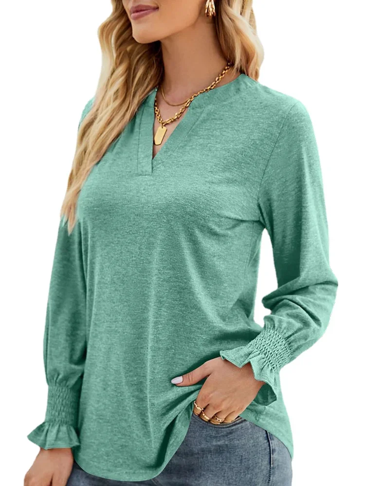 

Women's Long Sleeve V Neck Lightweight Sweatshirt, Monochromatic