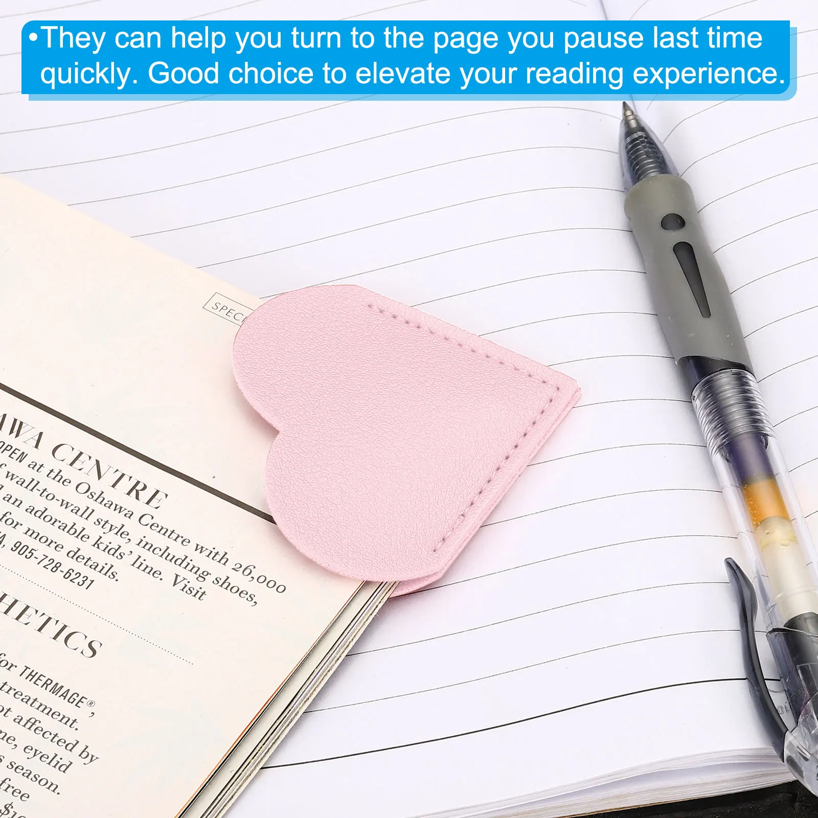 4/6Pc Corner Bookmark Heart Shape PU Leather Book Marks Page Marker Cute Page Clip Bookmark for Teacher Reader Book Lover Writer