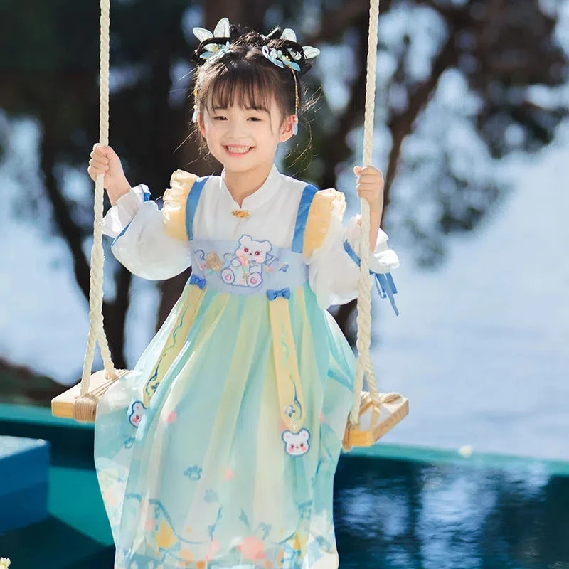 

Новинка, весенне-осенний Детский костюм для выступлений Hanfu для девочек, сказочное платье, милое платье принцессы для девочек, одежда в китайском стиле