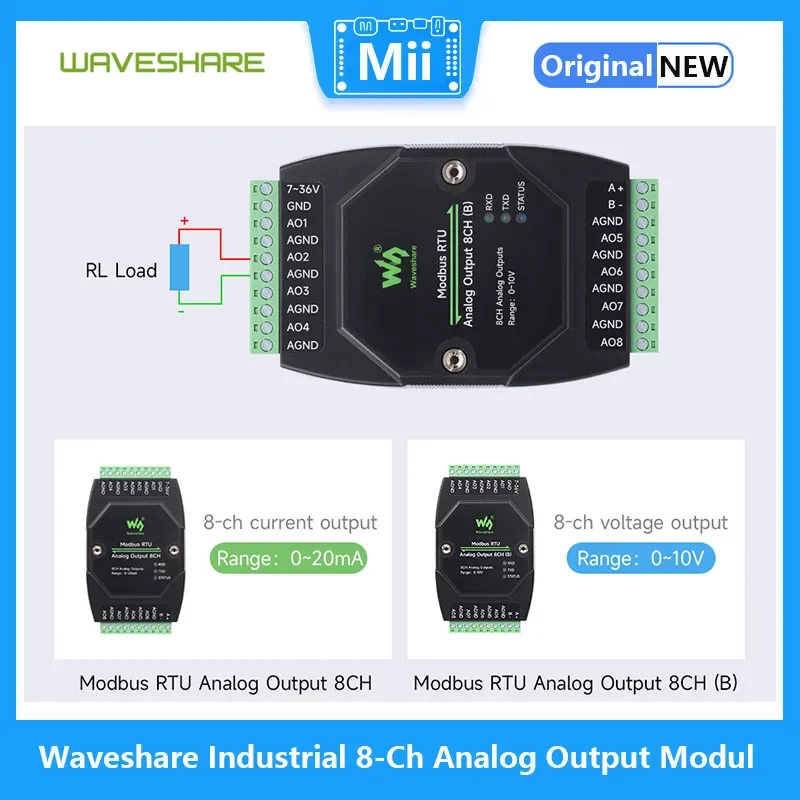 Waveshare  Ƴα  , 12 Ʈ DA ȯ, 8 ä   Ǵ   7-36V 