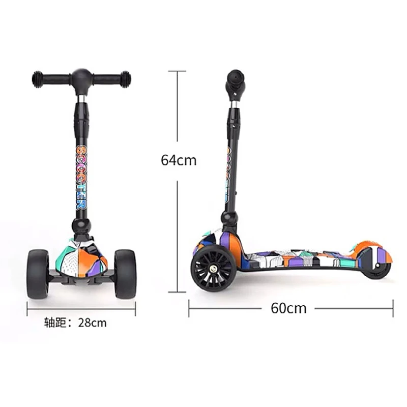 For 3-16 Years Kids Cycling Kick Scooters PU Flashing 3 Wheels Board Folding Bikes Height Adjustment Children Foot Pedal Scooter