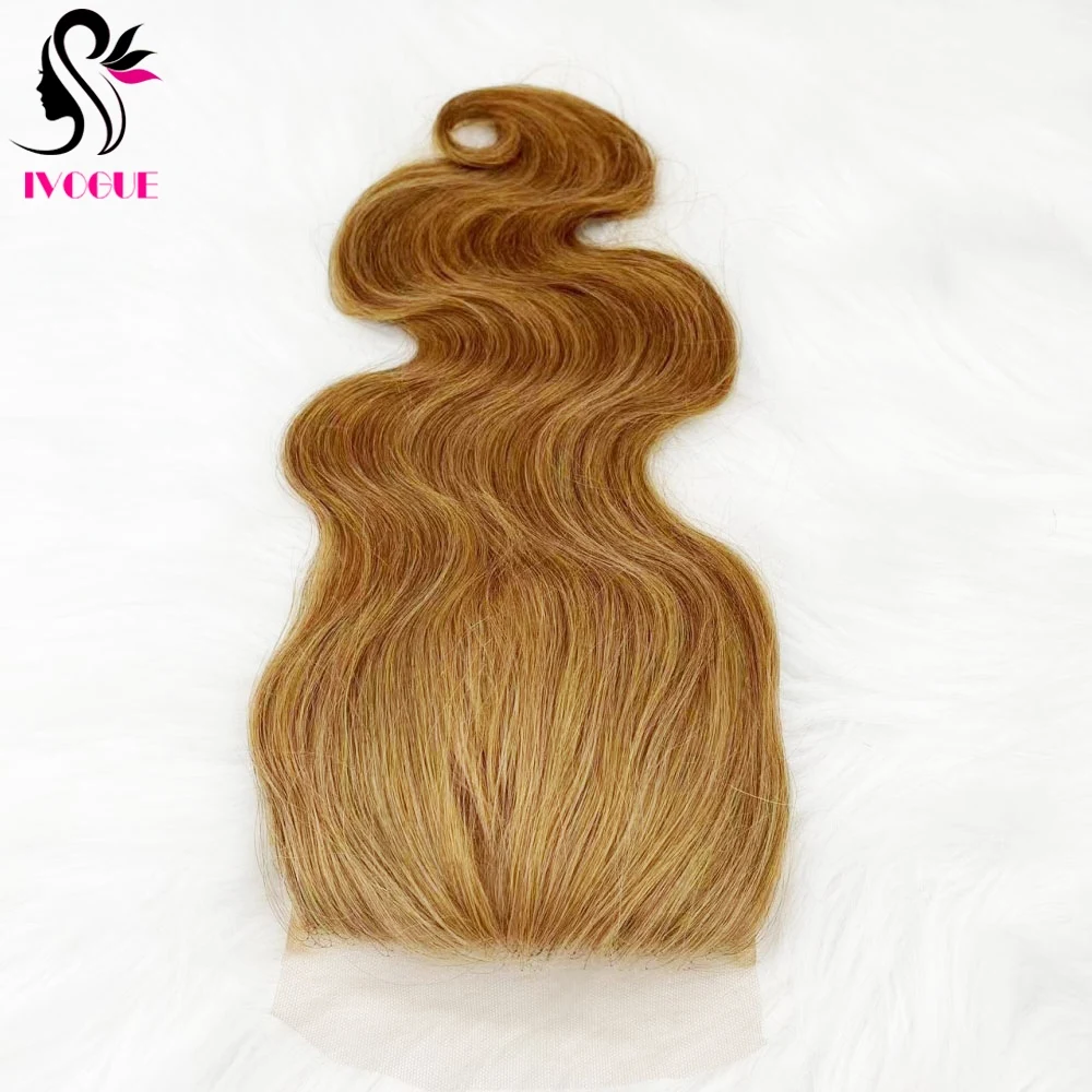 5x5 Honey Blonde Remy Human Hair Silk Base Closure Silicone Skin Top Lace Closure Body Wave Pre Plucked with Baby Hair Free Part