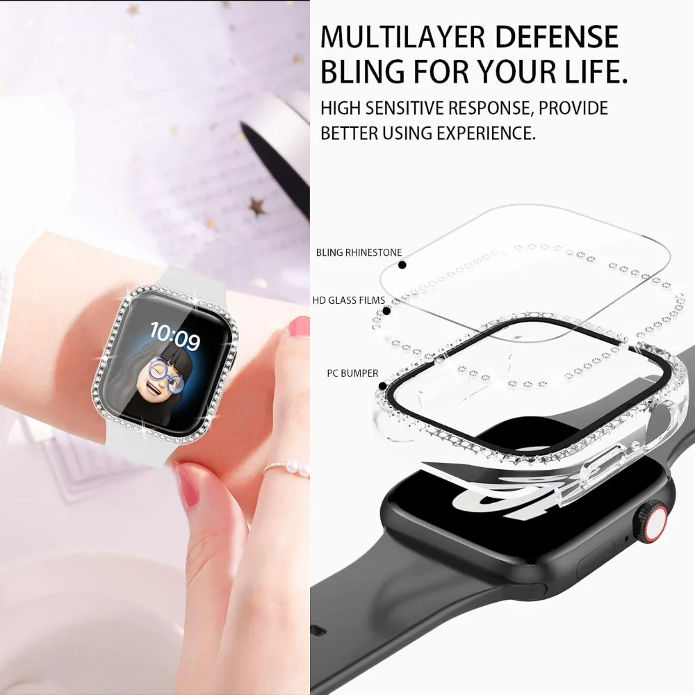 Sparkling Protective Apple Watch Case with Glass Screen Protector