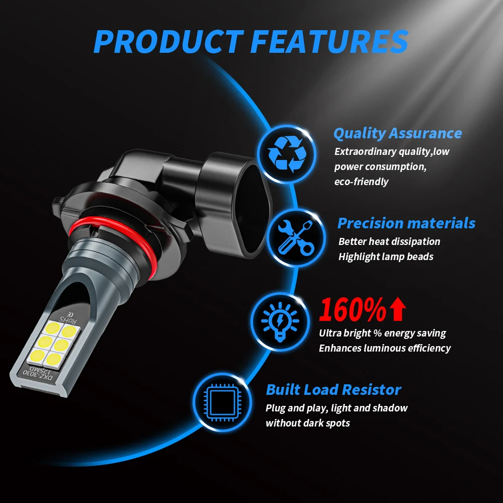 LED Light 2pcs H8 H9 H11 9005 9006 H4 H7 Car CSP LED Fog Headlight Bulbs 6000K White Auto Fog Lamp Day Running Light