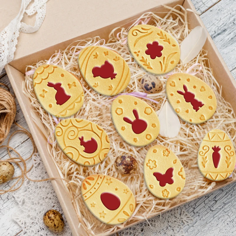 Cookie Cutter Baking Mold Cookie Mould Baking Decorating Tools Pastry Cutter 9Pcs/set Easter Cookie Cutter Mold Rabbit Egg Jam Biscuit Embossers Stamp Mould For Easter Party Cake Decoration DIY Baking Tool