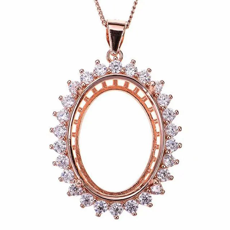 Classic Gemstone Pendant Setting 925 Silver Jewelry DIY Supplier Keep Shining 3 Layers 18K White Gold Plated Oval Pendant Tray pendant necklace silver pendant