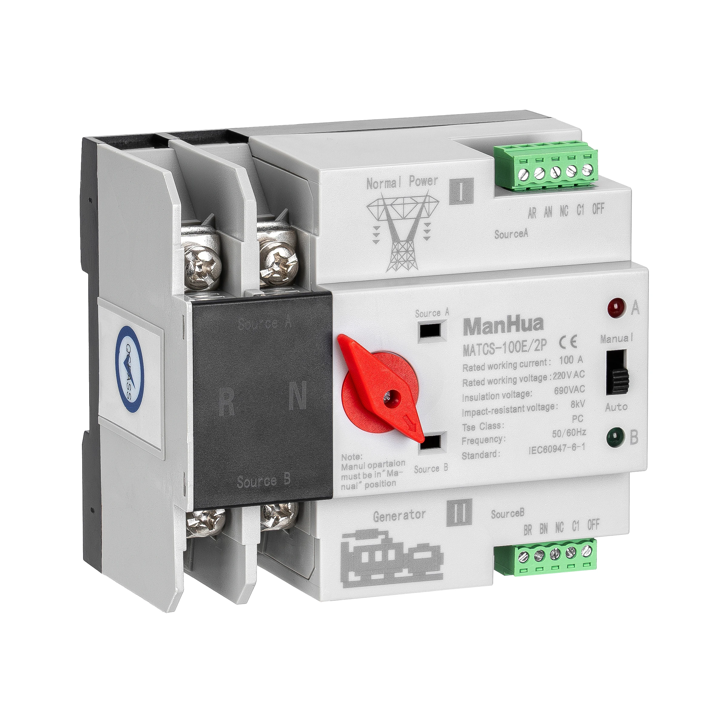 ManHua 100A 220VAC Dual Power Automatic Transfer Switch smart switch,transfer switch