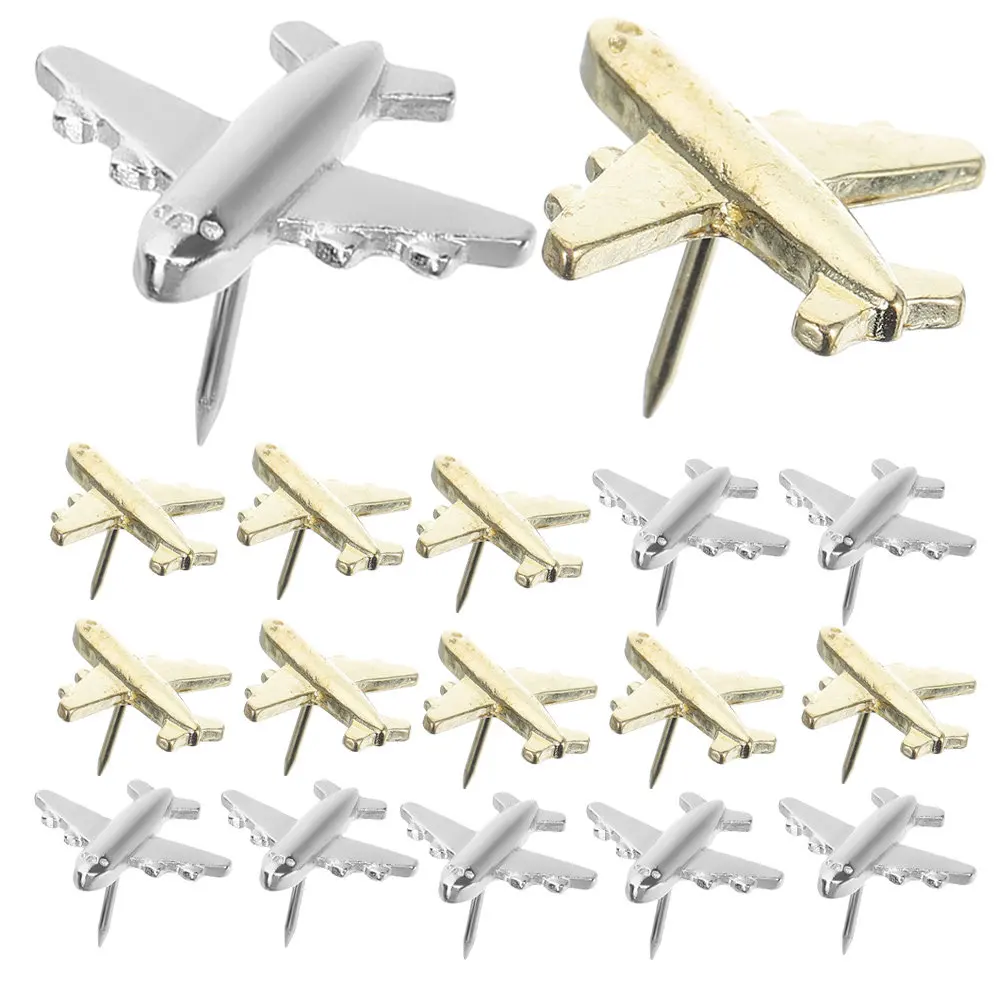 24개 금속 비행기 모양 푸시핀, 게시판, 코르크보드, 지도, 여행 사진, 사무실용 장 푸시핀
