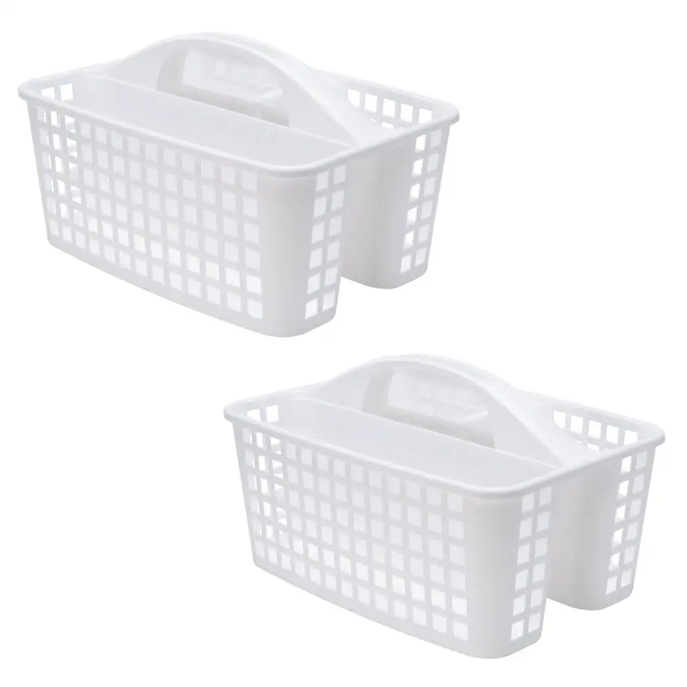 Bathroom Caddy Organizer 2-Pack White Utility Caddy with 3 Compartments Handle Easy Transport Ideal Toiletries Cleaning Supplies