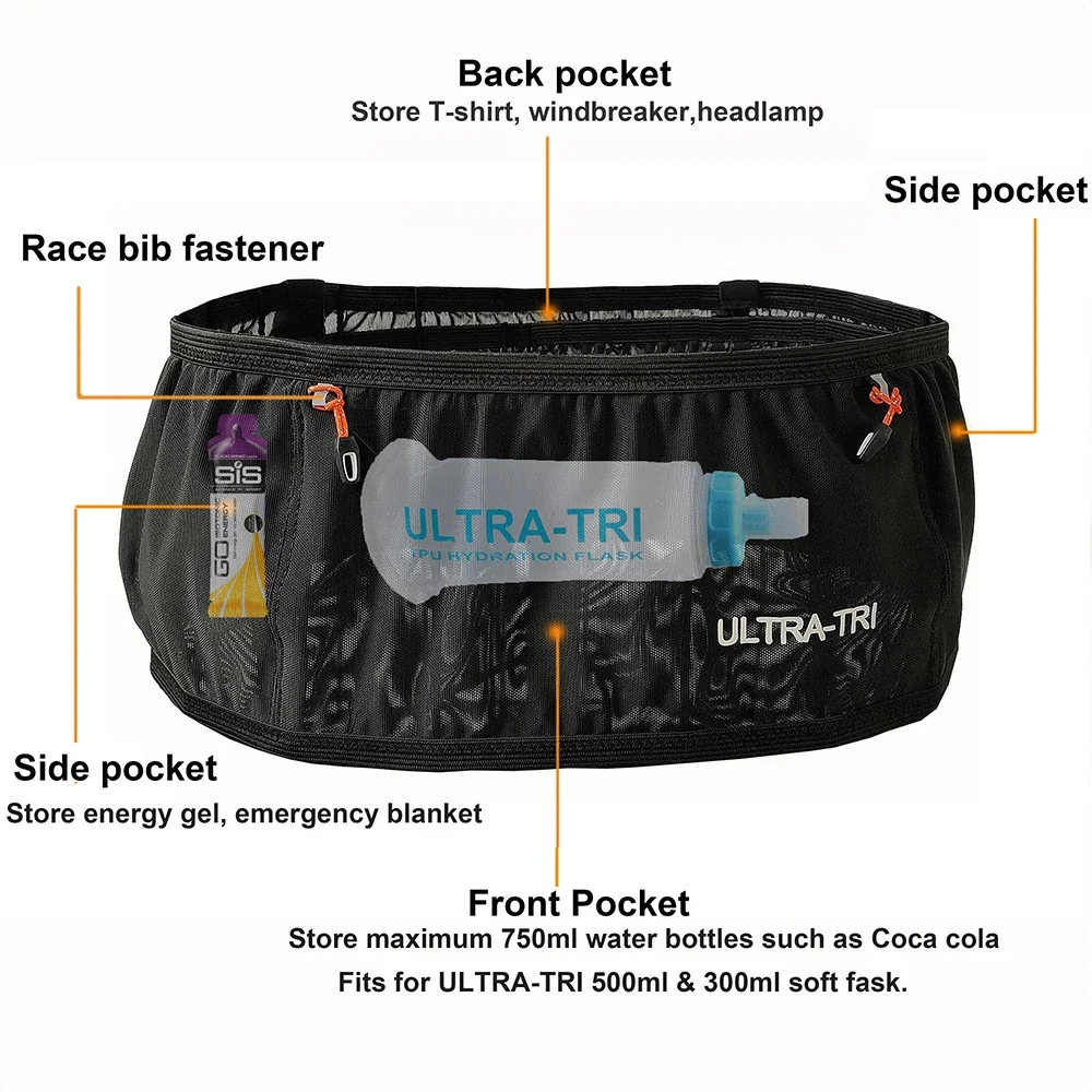ULTRA-TRI Hydration Running Belt Elastic Bounce Resistant Trail Running Jogging Cycling Marathon Waist Pack 5