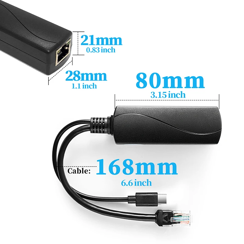 POE 분배기 2.5기가비트 IEEE 802.3af/at/bt 규격 준수 IP 카메라 및 라즈베리용 48V에서 12V/5V까지의 이더넷을 통한 전원 공급