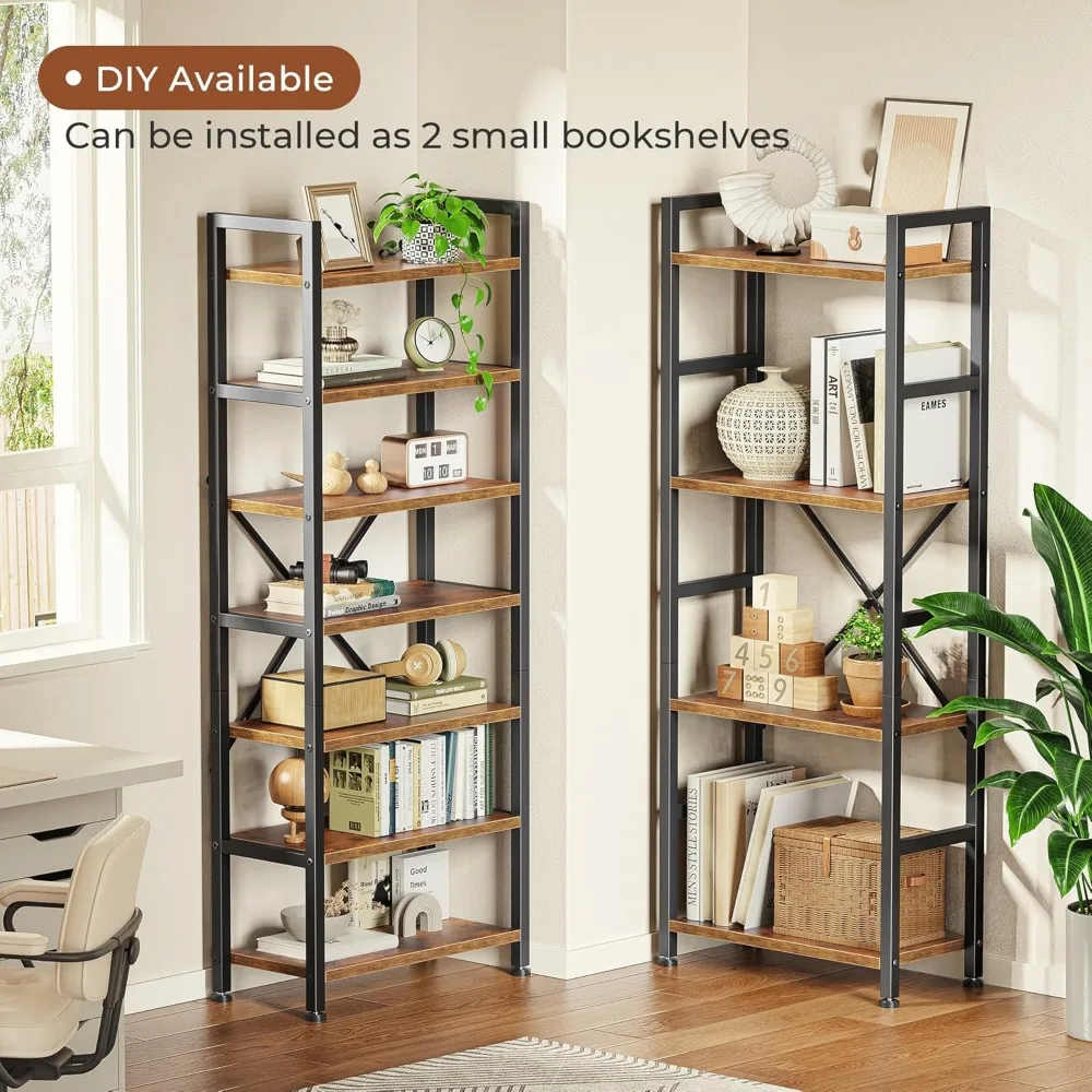 Triple 4 Tier Bookshelf, Bookcase with 11 Open Display Shelves, Wide Book Shelf Book Case for Home & Office, Rustic Brown 5