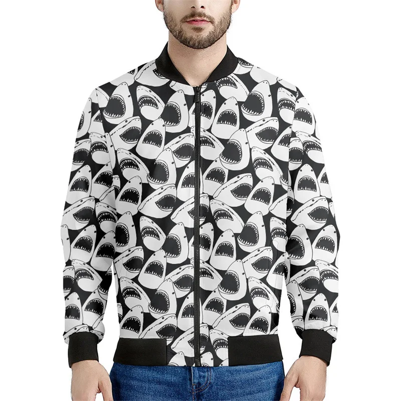 thumbnail image 1 of Chaqueta con cremallera con estampado de tiburón de dibujos animados para hombres y niños, sudadera con capucha con estampado 3D de animales del océano y peces, chaquetas de calle geniales, abrigos, 1 of 5