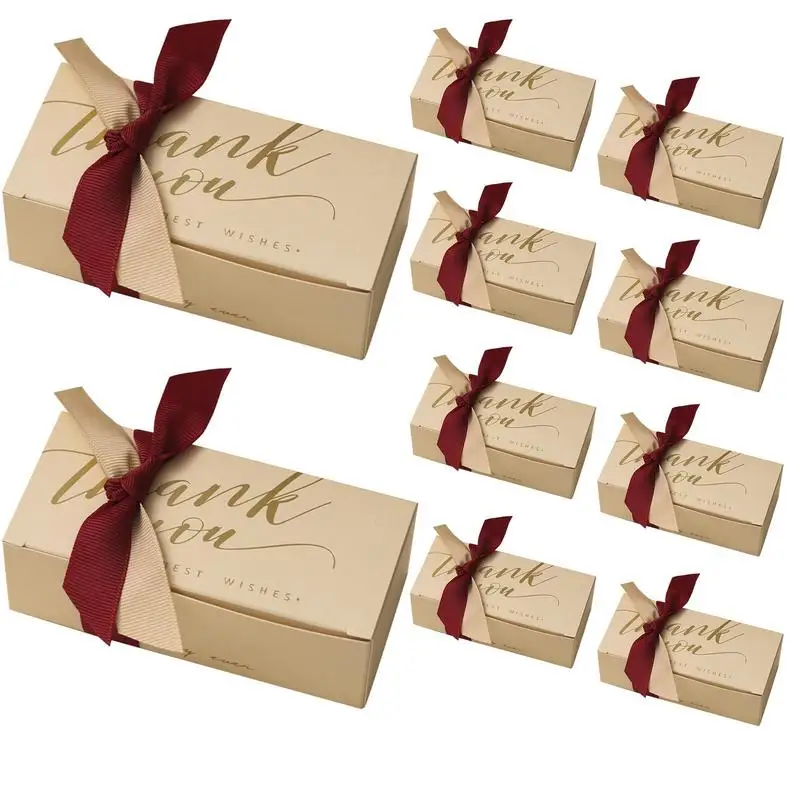 

10pcs Candy Favor Boxes Ribbon Gift Boxes Cookies Gift Box Elegant Blank Party Favor Treat Boxes For Christmas Birthday Party