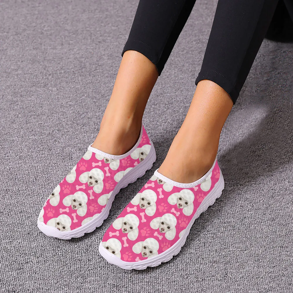 

INSTANTARTS awaii Pink Poodle Pattern Print Design Mesh Shoes for Women Lightweight Slip-on Flats Summer Beach Loafers Zapatos