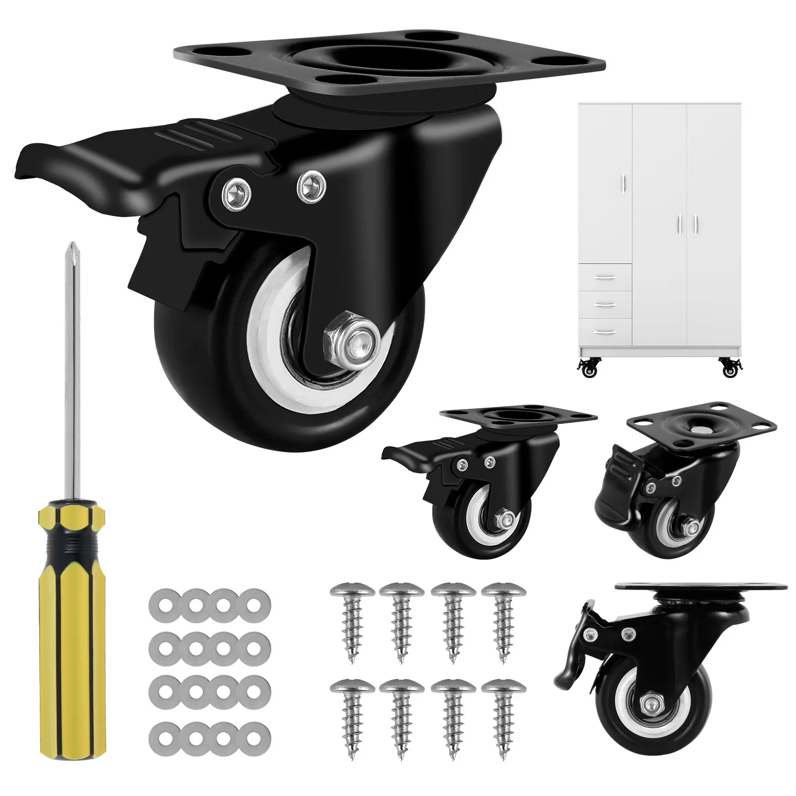 

4Pcs 2inch Caster Wheels Heavy Duty Casters with Brake and Bolt Fitting 360 Degree Swivel Silent Trolley Furniture Caster Up to