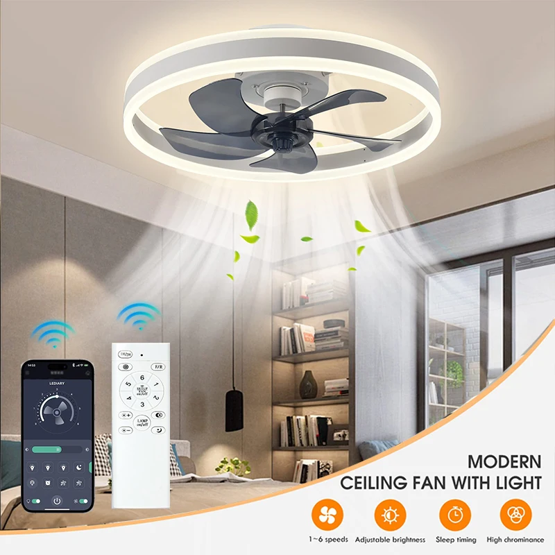 LED Ceiling Light Fan With APP Remot Control Mute Fan Lights DC85-220V Living Room Bedrooms House Decor Home Lighting Fixtures ceiling fan,led ceiling fan lights,led fan light