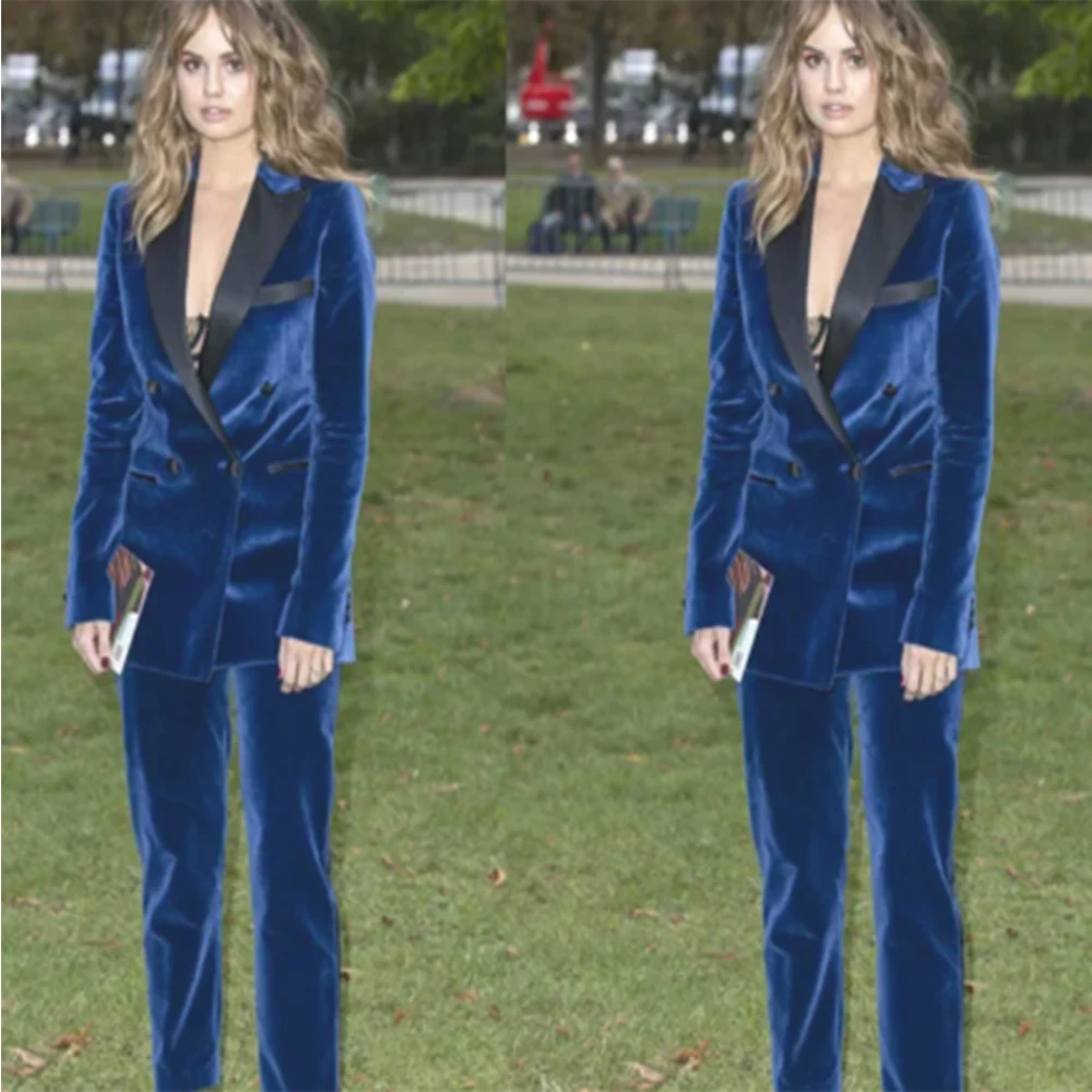 

Blue Velvet Suits Satin Black Lapel Celebrity Evening Dresses Formal Outfit For Weddings Tuxedos Blazer (Jacket+Pants)