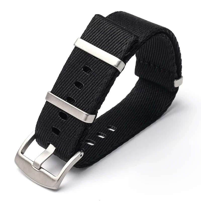 Striped Woven Nylon Watch Band with Stainless Steel Buckle, 20mm & 22mm